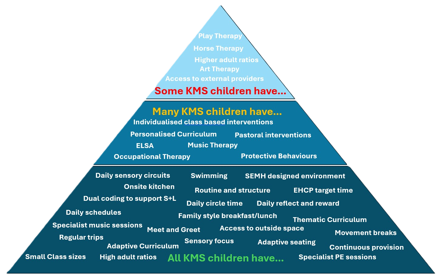 Pyramid image, showing what all, many and some students receive to support their learning.